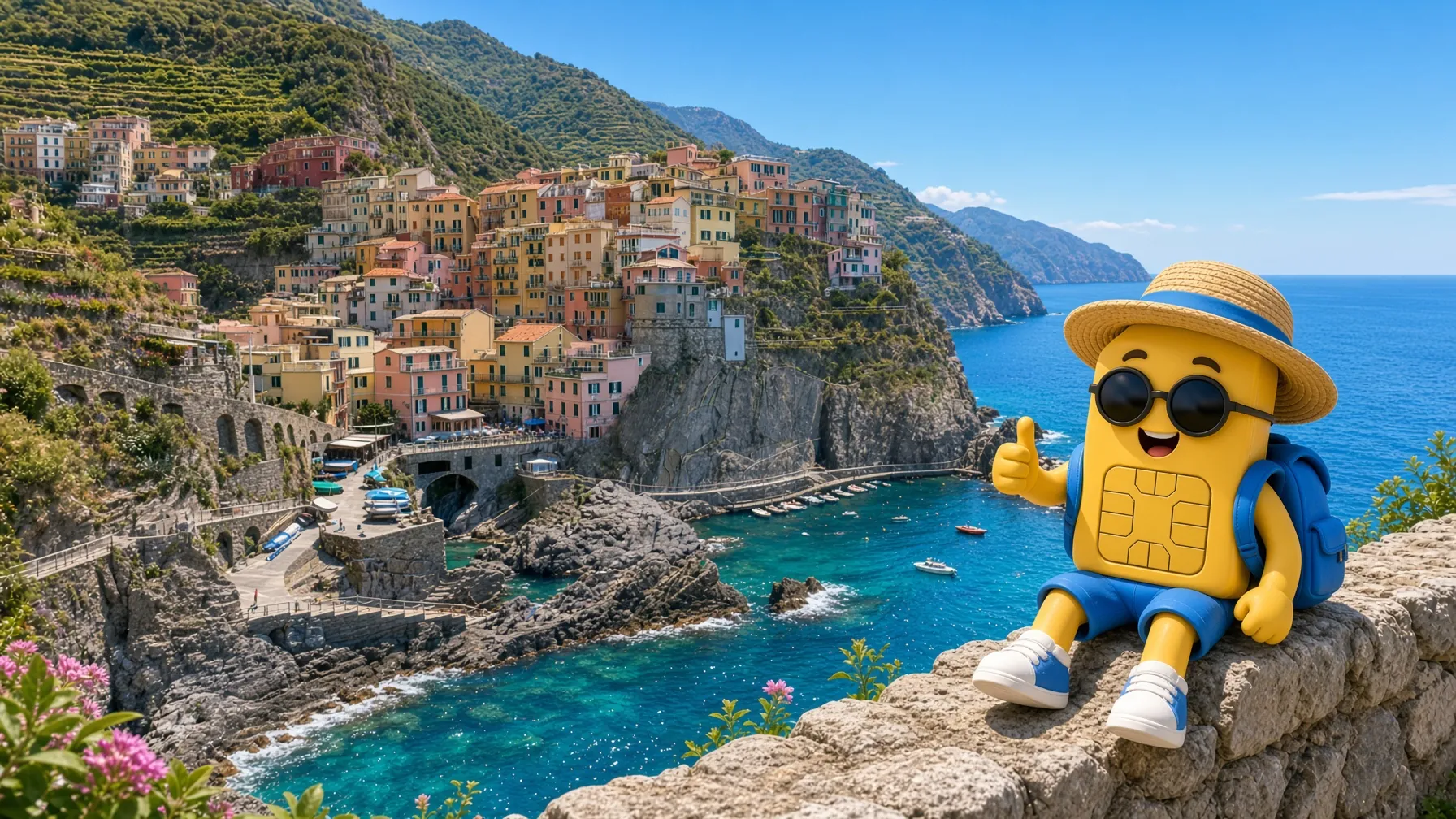 Italienische Küste und die MonoEsim-Figur